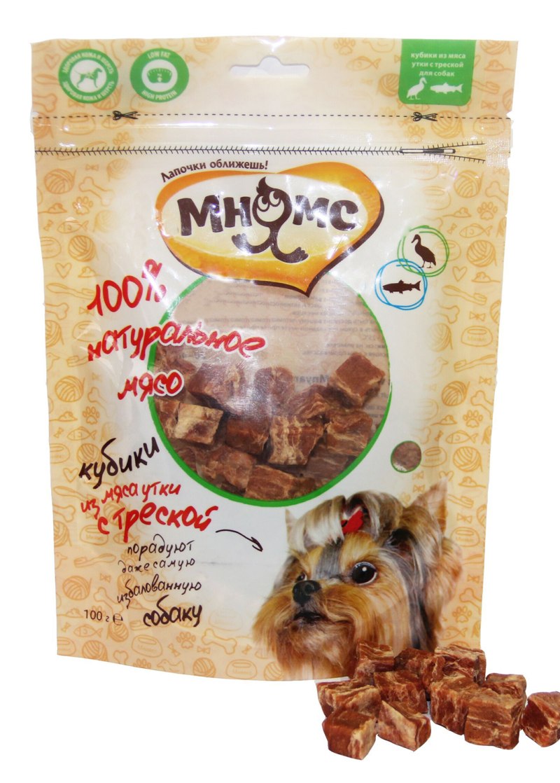 Мнямс лакомство для собак кубики из мяса утки c треской 100 г