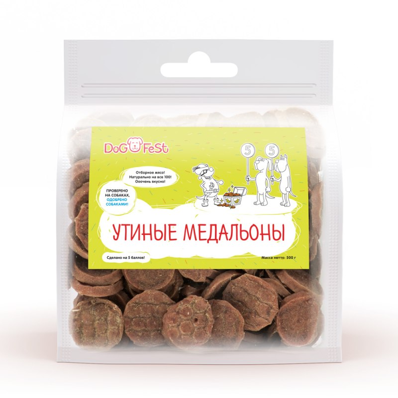 Лакомство для собак Dog Fest "Утиные медальоны", 500 гр.