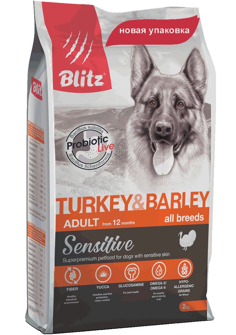 Корм для собак Blitz Adult Dog Turkey & Barley all Breeds Dry