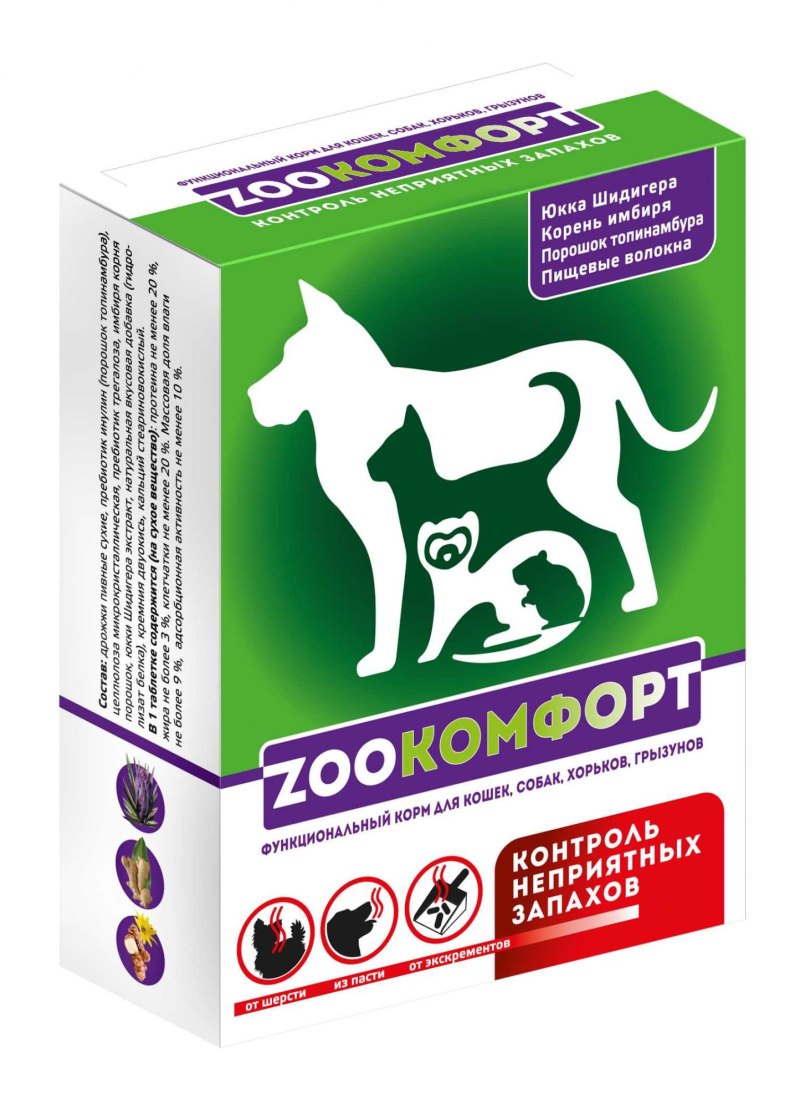 ZOOКОМФОРТ функциональный корм д/кошек, собак, хорьков, грызунов 90таб