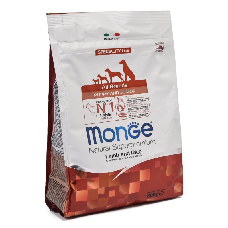 Корм д/щенков сух Monge Dog (Мунш дог) Speciality Puppy&Junior 0,8кг ягненок с рисом 1/8