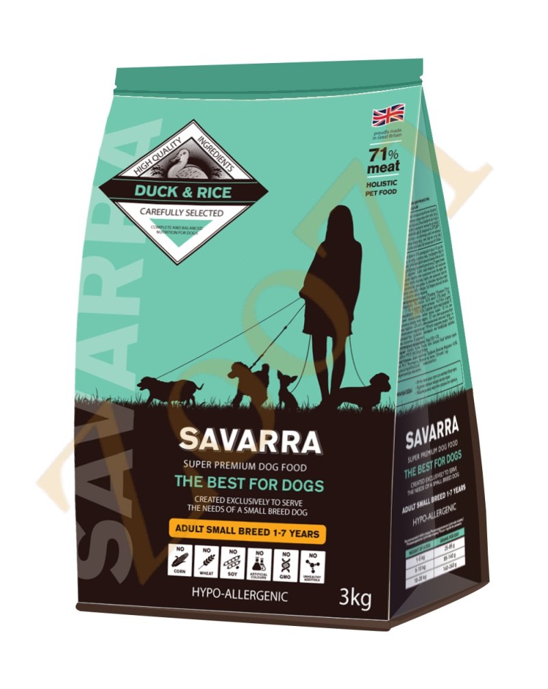 Корм для собак SAVARRA (3 кг) Adult small Breed утка и рис