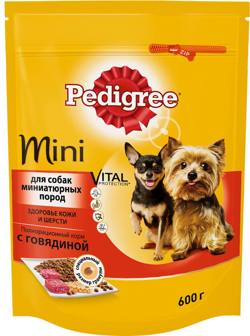 Pedigree сухой корм для взрослых собак миниатюрных пород, с говядиной 600 г