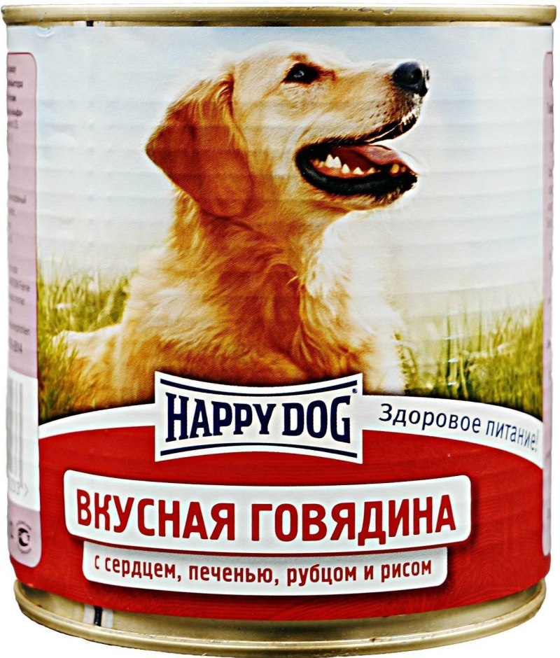 Happy Dog 750 г консервы для собак говядина с сердцем печенью рубцом и рисом