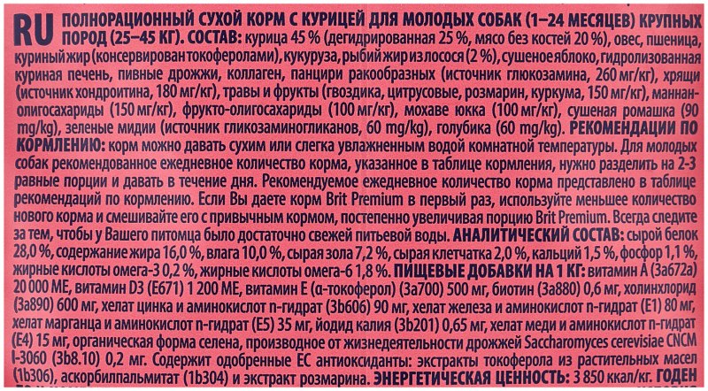 Брит премиум для собак состав