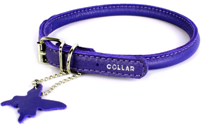 Ошейник кожаный круглый Collar Glamour" с адресником фиолетовый 10мм*33-41см"