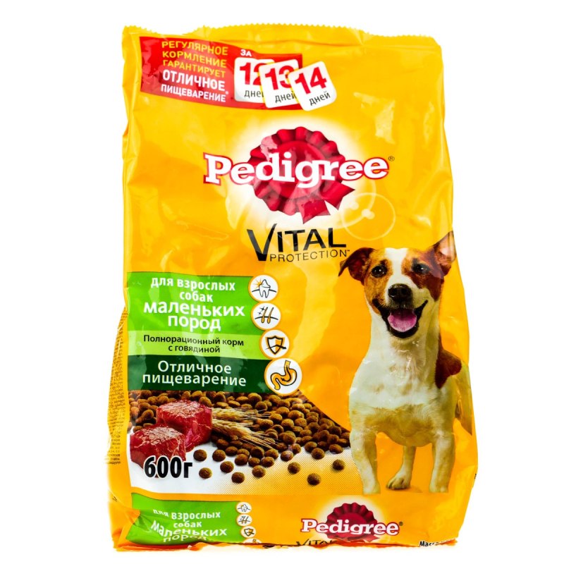 Сухой корм pedigree для взрослых собак маленьких пород с говядиной, 600г