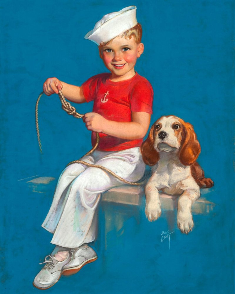 Картина мальчик и щенок