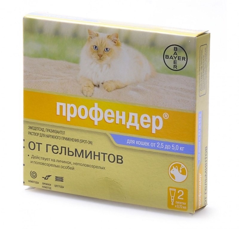 Профендер (Bayer) капли на холку для кошек от 2,5 до 5,0 кг (2 пипетки)